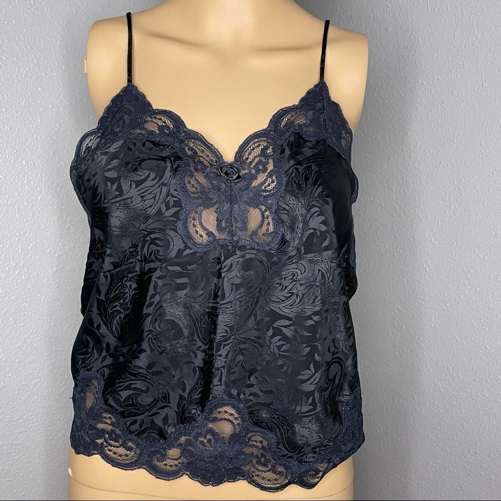 Vintage Lucie Ann II Black Lace and Polyester Camisole Size 34
